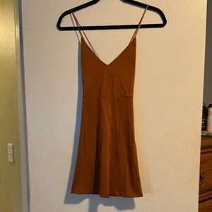 Forever New Tan Mini Dress with Spaghetti Straps